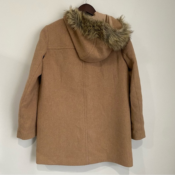 J CREW MERCANTILE Womens 8 Tan Wool Blend Fur Lined Hooded Zip Up Winter Jacket - Picture 6 of 7